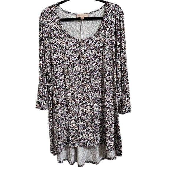 PHILOSOPHY ARTSY ART TO WEAR MULTI COLOR HIGH LOW HALF SLEEVE STRETCH TUNIC TOP - Picture 1 of 9